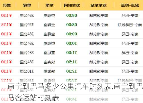 南宁到巴马多少公里汽车时刻表,南宁到巴马客运站时刻表